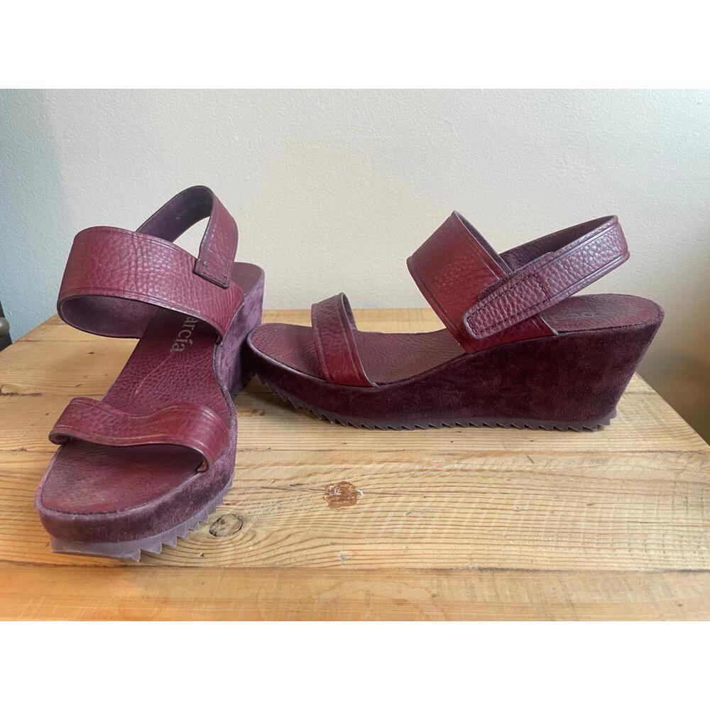 Pedro Garcia Maroon Suede Wedge Platform Sandals (Size 41)